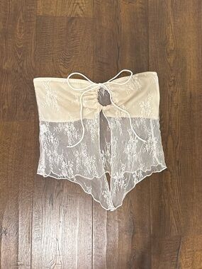 Sheer Lace Strapless Top in Ivory